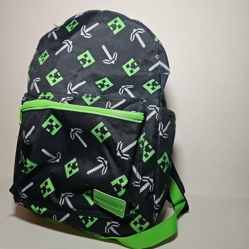 Minecraft Unisex Kids Black Green Pixel Print Adjustable Straps Laptop Backpack
